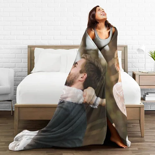 Vista 4 de Manta personalizada con foto y texto, manta de franela para regalo de cumpleaños, aniversario, boda, Navidad, Halloween, Día del Padre, Día