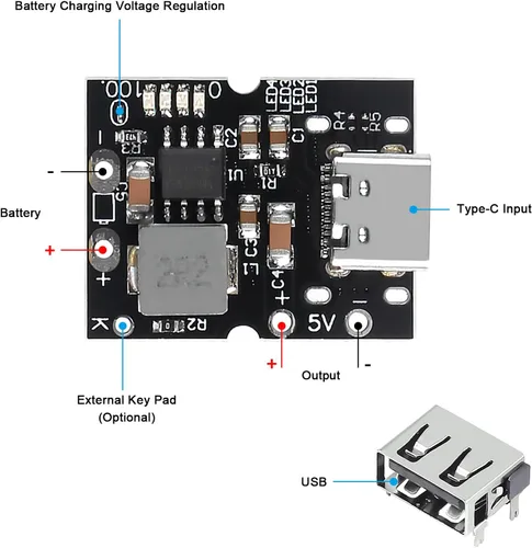 Vista 3 de 12 unidades tipo C USB 5V 2A Step-Up módulo de alimentación convertidor de aumento de batería de litio placa de protección de carga con indicador