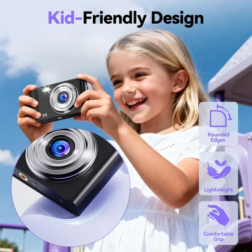 Vista 4 de Cámara digital 4K para niños: Cámaras de 48MP para fotografía de adolescentes - Cámara fotográfica con enfoque automático Regalos para niños de 5 a