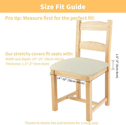 Vista 4 de Gute Fundas de asiento para silla, fundas de asiento para sillas de comedor con lazos, fundas elásticas de jacquard para sillas de comedor y cocina