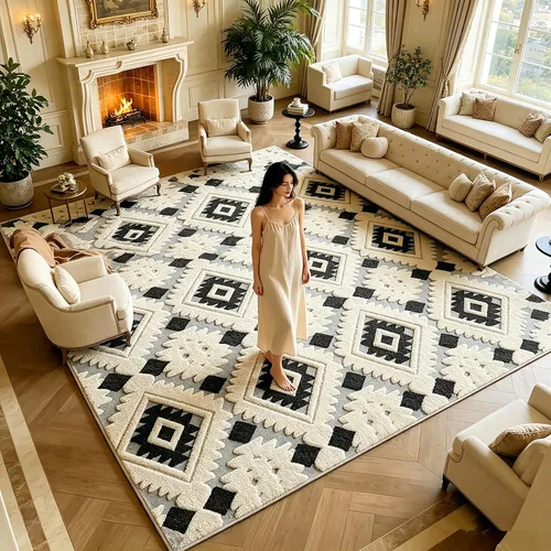 Vista 61 de UKELER Tapete antideslizante para puerta, alfombras de acento modernas para entrada, estilo romántico campestre americano, alfombras de algodón