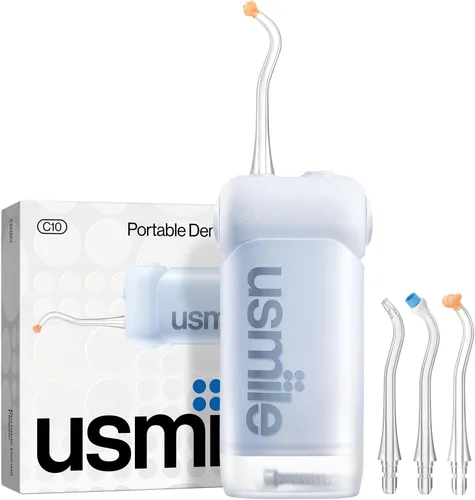 Vista 2 de Paquete 3 en 1: irrigador dental portátil usmile C10 azul, boquillas tipo S y estuche de viaje, juego completo de cuidado bucal para el hogar