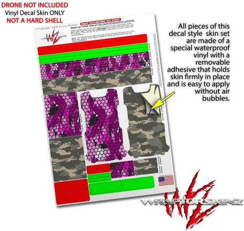Vista 4 de Skin Decal Wrap 2 Pack para DJI Ryze Tello Drone HEX Mesh Camo 01 Dron Rosa No Incluido