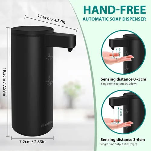 Vista 2 de Dispensador automático de jabón de acero inoxidable con sensor, dispensador de jabón infrarrojo, eléctrico, IPX5, impermeable, USB-C, sensor de Negro