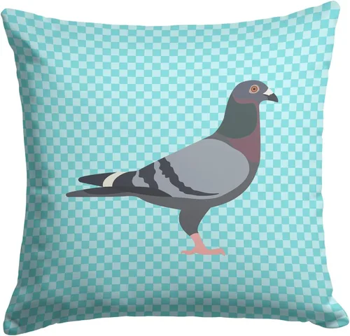 Vista 172 de Caroline's Treasures BB8163PW1414 Beltsville - Almohada decorativa de tela a cuadros pequeños, color blanco, pavo y gallina azul, lavable a máquina