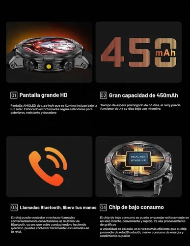 Vista 3 de Reloj inteligente para Samsung Galaxy S24 Ultra - con linterna LED, pantalla AMOLED de 1.43 pulgadas, reloj inteligente al aire libre