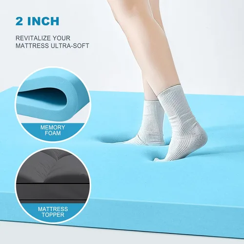 Vista 4 de MASVIS Cubrecolchón de espuma viscoelástica de doble capa de 4 pulgadas, tamaño individual, espuma viscoelástica de gel de 2 pulgadas y almohada