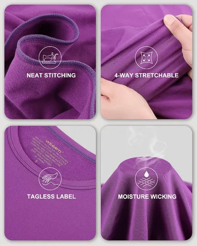 Vista 4 de WEERTI - Ropa interior térmica para mujer, calzoncillos largos con forro de vellón, capa base, parte superior e inferior para clima frío