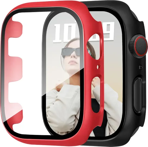 Vista 47 de JR.DM - Juego de 2 fundas de policarbonato duro de 38 mm con protector de pantalla de vidrio templado HD para Apple Watch Series 3/2/1, protector