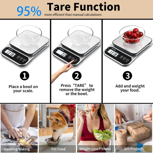 Vista 5 de Báscula digital inteligente para alimentos, pesa gramos y onzas, báscula de cocina de 3 kg/0.1 g para perder peso, cocinar, hornear, súper precisa