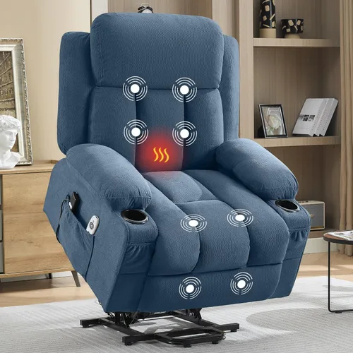 Vista 13 de Silla reclinable de gran tamaño con masaje y calor para ancianos, silla reclinable extra ancha con bolsillo lateral, silla elevadora eléctrica con 2