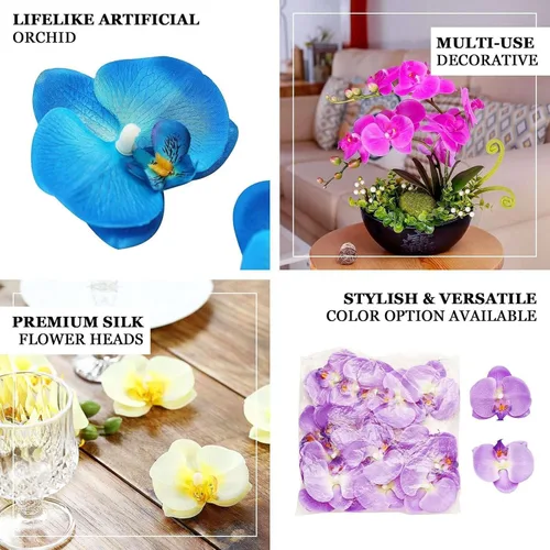 Vista 4 de Efavormart - Paquete de 20 cabezas de orquídea de seda blanca de 4 pulgadas, flores realistas de orquídea sintética para manualidades de boda