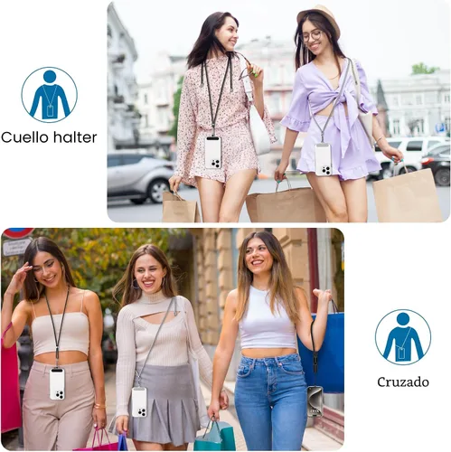 Vista 7 de Cordon para teléfono celular, cordon cruzado para teléfono con correa de cuello ajustable y paquete de 2 correas de muñeca para teléfono con parches
