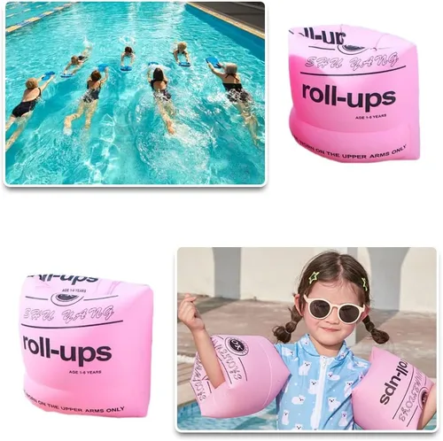 Vista 6 de 2 brazaletes inflables de natación, flotadores de brazo de natación gruesos, flotadores de brazo de piscina para niños, bandas de natación