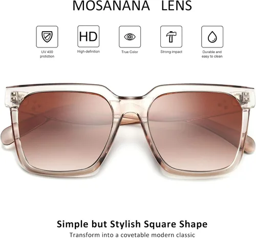 Vista 2 de mosanana Gafas de sol cuadradas de gran tamaño para mujer, estilo simple y moderno MS51917