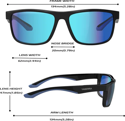 Vista 3 de Yaserra TAC - Lentes de sol cuadrados polarizados para hombres y mujeres, ligeros TR-90, marco de color, lentes de espejo con bloqueo UV
