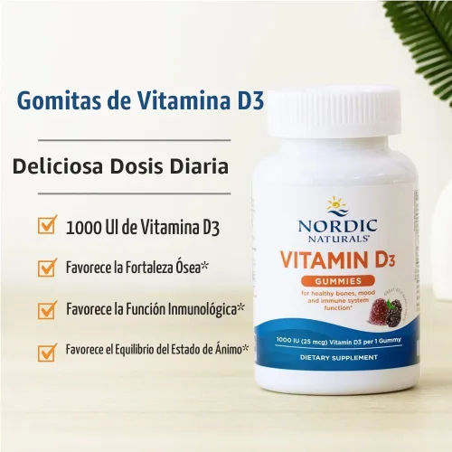 Vista 3 de Nordic Naturals, Gomitas de Vitamina D3, Funcionamiento Saludable de los Huesos, del Estado de ánimo y del Sistema Inmunológico, RUS-31140, 60, 1, 1
