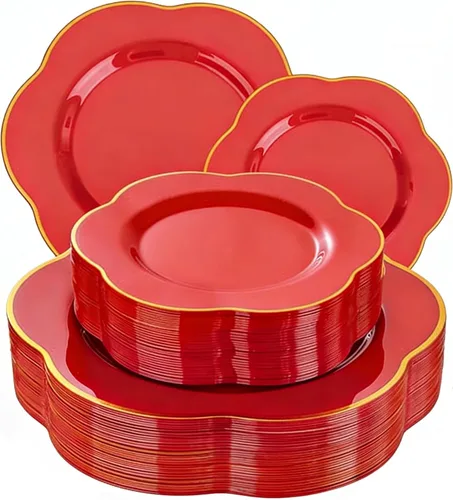 Vista 14 de Liacere 100 platos cuadrados de plástico blanco y plateado, 50 platos de cena blancos resistentes de 9.5 pulgadas y 50 platos de postre de 6 Blanco