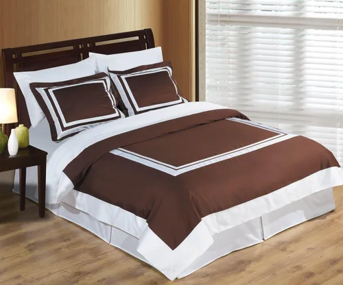 Vista 2 de Hotel - Funda de edredón de 3 piezas, sin arrugas, color chocolate y blanco, tamaño King/California King (juego de funda de edredón) 100% algodón