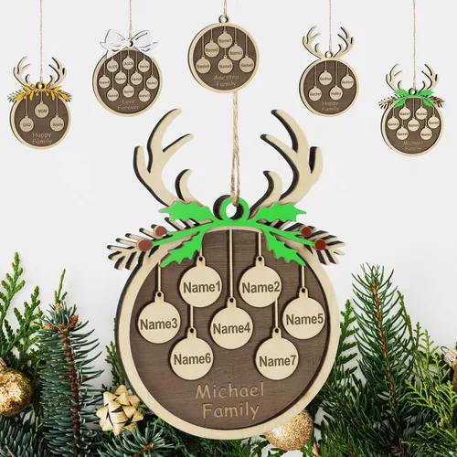 Vista 12 de Adornos de Navidad personalizados familiares de 1, 2, 3, 4, 5, 6, 7, 8, 9, 10, adornos de madera personalizados, decoraciones de Navidad, regalos