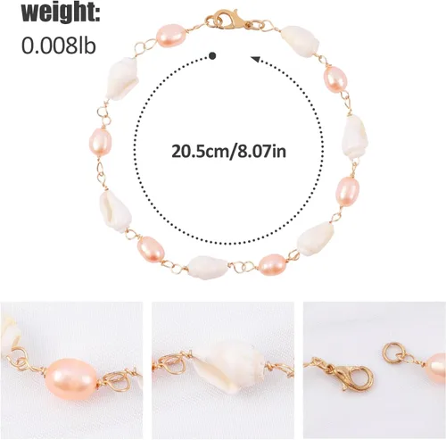 Vista 2 de Pulsera de perlas de concha de mar para mujer, pulseras de perlas de agua dulce rosadas, pulsera de perlas de conchas brillantes y delicadas