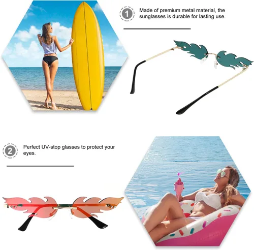 Vista 8 de NUOBESTY Divertidas gafas de sol de fiesta con llama, sin borde, lentes ondulados, sin marco, gafas de vestir para fiestas, mujeres, niñas, gafas
