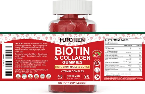 Vista 9 de Gomitas para el cabello, la piel y las uñas, 10000 mcg de biotina y colágeno para mujeres y hombres, suplementos vitamínicos que apoyan