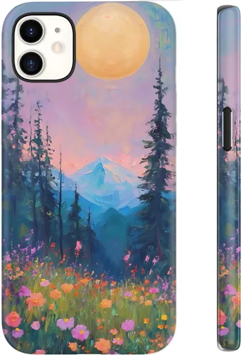 Vista 112 de Funda para iPhone 12 Mini, compatible con carga inalámbrica, protección de doble capa con elegante diseño de flores silvestres, silicona suave +