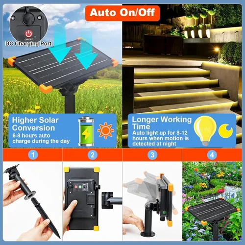 Vista 6 de Tira de luces solares de 50 pies para exteriores, tira de luz LED impermeable, encendido/apagado automático, tira de luces recargables de 8 modos