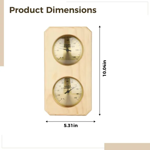 Vista 2 de Sauna Thermometer Hygrometer, Pine Wood Frame, Dual Dial, Vertical Design, Provides Accurate Reading