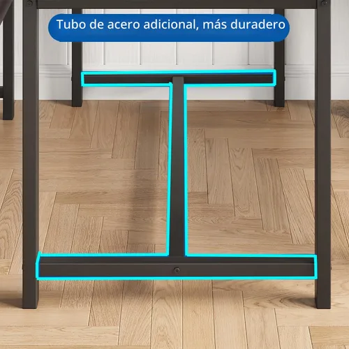 Vista 8 de GarveeHome Juego de mesa de comedor para 4, mesa de cocina con 2 bancos tapizados, juego de comedor de cocina de madera, para espacios pequeños