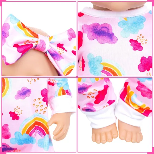 Vista 4 de Ecore Fun 5 juegos de ropa de muñeca y diademas – Accesorios para muñecas de 14 a 16 pulgadas, total 10 piezas – Mono con bonito patrón para muñecas