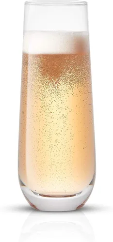 Vista 8 de JoyJolt Milo Copas de champán sin tallo, juego de 4 vasos de cristal. 9.4 onzas. Juego de copas de champán. Copas de vino prosecco, juego de copas