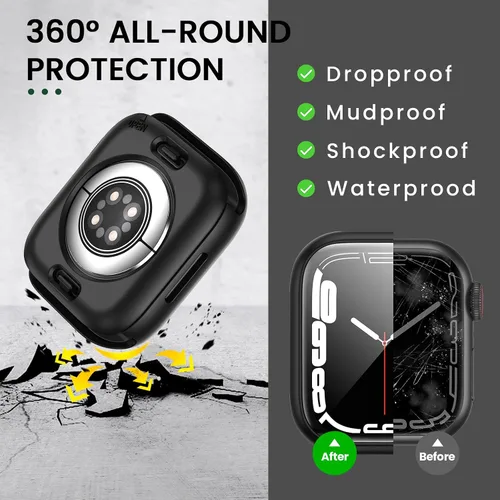 Vista 4 de 3 en 1 Goton Estuche impermeable duro para Apple Watch, protector de pantalla de 40mm, cubierta frontal de vidrio templado protectora completa