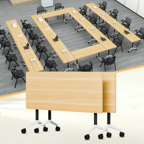 Vista 21 de 2Pack Folding Conference Table, 47.2in Modular Training Table with Wheels Grey