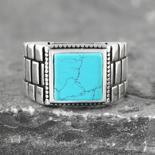 Vista 7 de Sterling Silver Rings for Men - Style Mens Sterling Silver Ring with Onyx or Turquoise Stone, Anillos Para Hombre