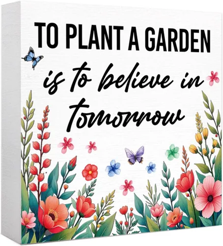 Vista 12 de Decoración de escritorio de primavera, letrero de madera con texto en inglés "Bloom Where You Are Planted", decoración de escritorio de flores