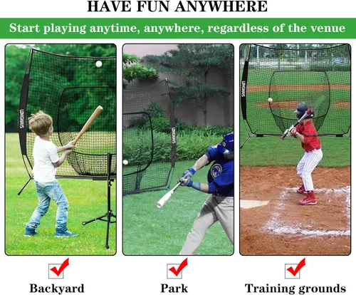 Vista 6 de 7x7ft/8x8ft Baseball Softball Net with Steel Frame for Batting, Hitting, Pitching, Portable Baseball Batting Net with Carry Bag, Great for All Levels