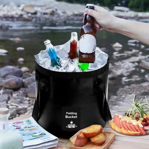 Vista 5 de Cubo plegable con asa, contenedor de agua plegable ligero, cubo plegable portátil para pesca, camping, senderismo, mochileros, supervivencia al aire