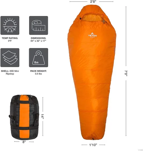 Vista 4 de TETON Sports ALTOS, saco de dormir de 20 grados y 0 grados para adultos, saco de dormir ligero y cálido para momia para camping, senderismo
