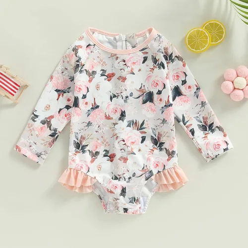 Vista 30 de MERSARIPHY Traje de baño de una pieza para niña pequeña, traje de baño de manga larga, traje de baño para niñas