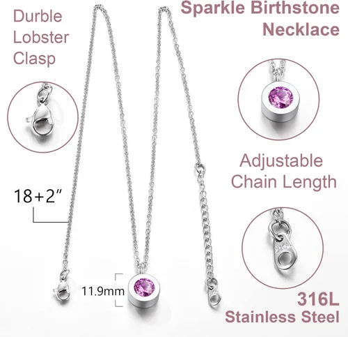 Vista 4 de ChainsProMax Collar de piedra natal de 12 meses para mujer, cadena de acero inoxidable ajustable, regalos, caja de regalo