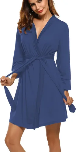 Vista 15 de HOTOUCH - Bata ligera de punto corta para mujer, bata de baño suave con bolsillos, ropa de dormir para damas