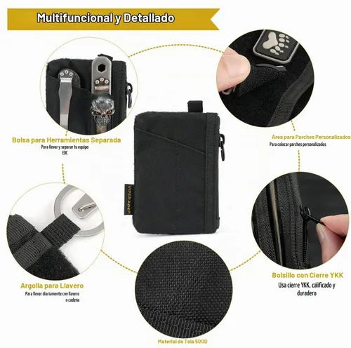Vista 6 de VIPERADE VE17 - Bolsa pequeña EDC con área de parche para bricolaje, mini bolsa EDC con bolsillo con cremallera, bolsillo para tarjetas pequeñas