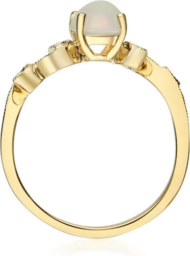 Vista 3 de Gin & Grace Anillo de oro amarillo de 14 quilates con diamantes reales (I1) con ópalo etíope natural joyería de trabajo diario para mujeres regalos