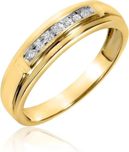 Vista 4 de PB Collection CZ - Anillo de boda para mujer y mujer en plata de ley 925 y oro amarillo de 14 quilates