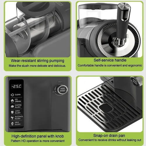 Vista 7 de Máquina de granizado 5 en 1 de 1.8L 150 W, sin hielo, autolimpiante, 5 preajustes, rotación de 360° y enfriamiento rápido para granizados, cócteles