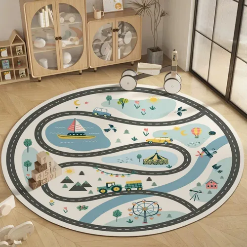 Vista 19 de Poowe Alfombra redonda con diseño de arco iris, colorida alfombra bohemia para niños, ultra suave, lavable, alfombra para habitación del cuarto