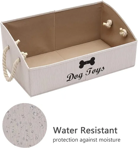 Vista 2 de Geyecete - Cajas grandes plegables de tela para almacenamiento de juguetes de perro, organizadores trapezoidales con asa de cuerda trenzada, cestas