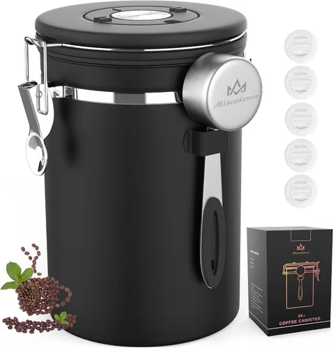 Vista 11 de Recipiente de café para café molido con Scoop Date Tracker, válvula de CO2 unidireccional, acero inoxidable 304, recipiente hermético